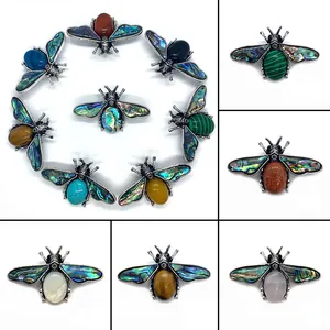 Vintage Bee Brooch Pendant Natural Stone Abalone Shell Inlay Alloy Insect Pin Jewelry For Wedding Party Women Gift