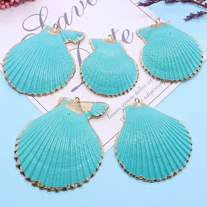 Pendentifs en coquillage naturel turquoise avec bords dorés pour bijoux DIY