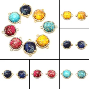 Natural Stone Jewelry Connector Electroplated Copper Zirconia Halo Square Pendant For DIY Necklace Bracelet Making Jewelry Accessories