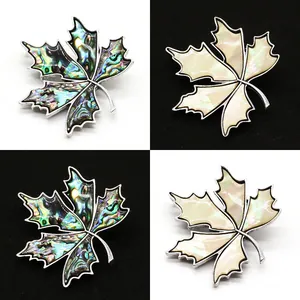 Broche Pendentif Feuille d'Erable en Coquille Naturelle Cadre en Alliage Nacre Blanche Abalone Epingle pour Bijoux de Mariage Femme