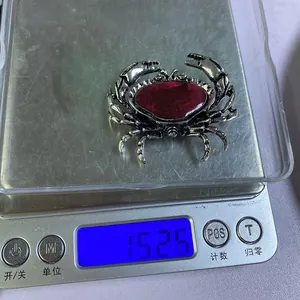 Detaillierte Draufsicht auf Krabben-Brosche aus Abalone-Muschel auf Digitalwaage (15,26g)