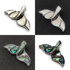 Natuurlijke Schelp Walvisstaart Hanger Broche Met Iriserende Abalone Schelp Witte Parelmoer Inleg Mode Sieraden Cadeau