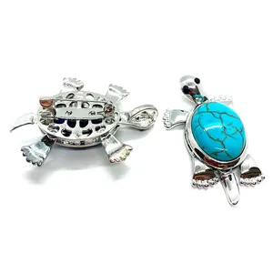 Schildkröte Anhänger Brosche mit Türkis und Silber Metall für DIY Schmuckzubehör