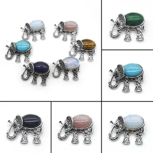 Vintage Zinc Alloy Elephant Brooch Pendant Inlaid Shell Natural Stone Animal Pins Jewelry For Wedding Party Women Men