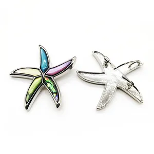 Seestern-Brosche aus natürlicher Muschel mit buntem Inlay und Legierung für DIY