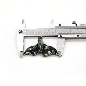 Macro-opname van 42mm vissenstaart hanger met kleurrijke abalone schelp op wit