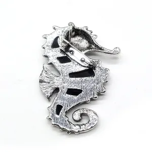 Zinc alloy seahorse brooch with natural abalone shell inlay and vintage silver finish