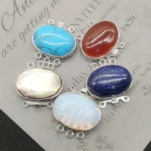 Zinc alloy oval gemstone pendants with turquoise and shell for DIY jewelry making