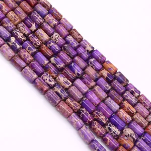 Macro detail of purple imperial jasper column beads showing natural stone textures