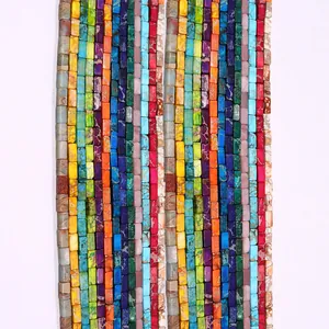 Rectangular Synthetic Turquoise Imperial Jasper Tube Bar Loose Beads Polished Stone Spacer Beads For DIY Jewelry Making