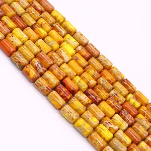 Macro shot of colorful cylindrical synthetic imperial stone beads for DIY jewelry making