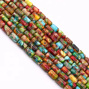 Macro shot of colorful imperial jasper cylinder beads for DIY jewelry making
