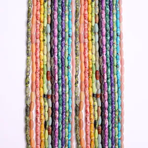 Perles en Forme de Riz Turquoise Synthétique Pierre de l'Empereur Ovales Polies Accessoires de Fabrication de Bijoux DIY