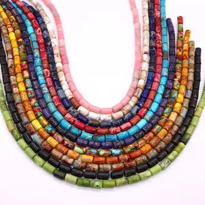 Colorful cylindrical natural stone beads in U-shaped layout for DIY jewelry making