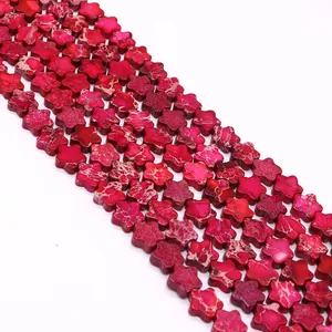 Macro de cuentas de piedra natural en forma de flor rosa para creación de joyería