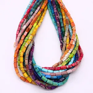 Rainbow imperial stone rectangular tube beads for DIY jewelry making and craft projects