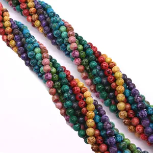 Perle rotonde in pietra imperatore colorate con trama maculata per gioielli fai-da-te