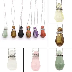 Naturstein Parfümfläschchen Anhänger Halskette Edelstahlkette Facettierter Sechseck Aromatherapie Schmuck Für Unisex