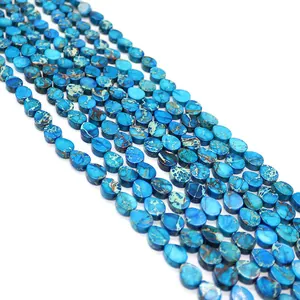 Perles gouttes plates en pierre empereur avec texture turquoise pour bijoux artisanaux