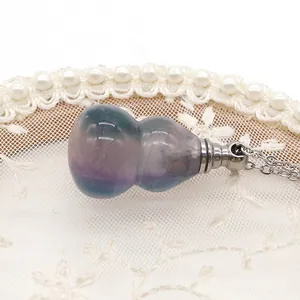 Ciondolo per bottiglia di profumo in fluorite naturale a forma di zucca con catena argento