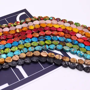 Perles rondes plates en pierres naturelles incluant turquoise et agate pour bijoux DIY