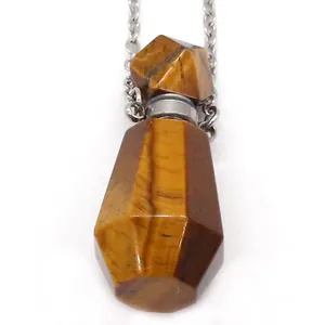Facettierte Tigerauge-Stein Ätherisches Öl Flasche Halskette Anhänger an Silberkette