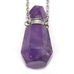 Facettierte Amethyst Parfümflasche Halskette mit Silberkette und Edelstein Anhänger