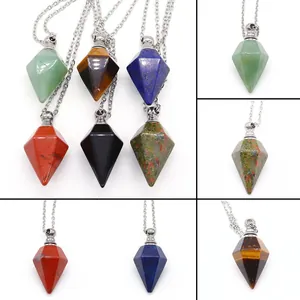 Natural Stone Hexagonal Column Perfume Bottle Necklace Stainless Steel Chain Essential Oil Diffuser Pendant Jewelry For Women Men