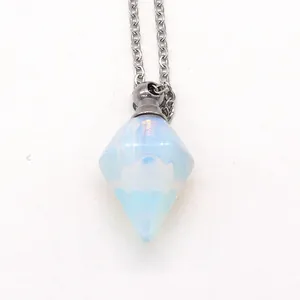 Aventurine stone perfume bottle necklace pendant with silver stainless steel chain