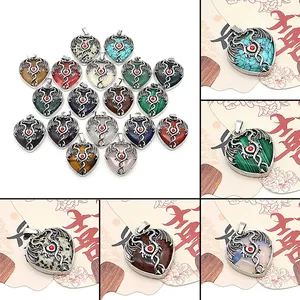Heart Shape Natural Stone Dragon Pendant For DIY Jewelry Making Vintage Fantasy Crystal Stone Necklace Accessory