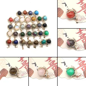Natural Stone Dragon Claw Ball Pendant Only Without Chain Gold Plated Eagle Claw Crystal Charms For Jewelry Making DIY Craft Gifts For Women Men