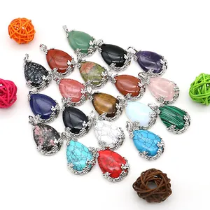 Pendenti in pietra naturale a goccia con decorazione a foglia d'argento colorati