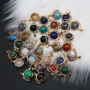 Natural round crystal stone pendants with golden dragon claw setting in various colors