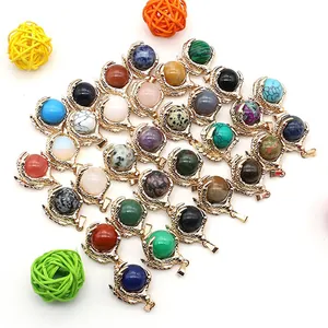 Natural round gemstone pendants with gold plated dragon claw setting and bail loop