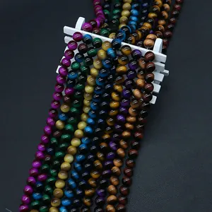 Perline in vetro occhio di tigre lucido per gioielli DIY viola verdi blu e oro