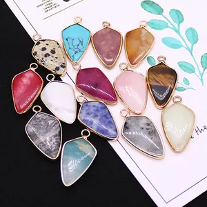Arrowhead natural stone pendants with gold plated edges for DIY jewelry making