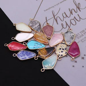 Natural tiger eye and turquoise shield pendants with gold plating for DIY jewelry making