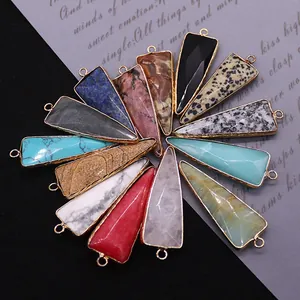 Arrowhead natural stone pendants with gold plated edges in various colors and textures