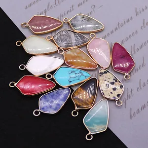 Shield-shaped natural tiger eye and turquoise pendants with gold plated edges for DIY jewelry
