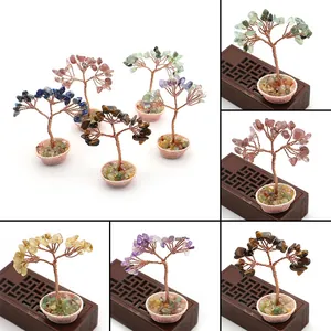 Árbol del Dinero de Piedra Natural Hecho a Mano Alambre de Cobre Envuelto Con Base de Cesta de Flores Para Decoración de Escritorio Hogar