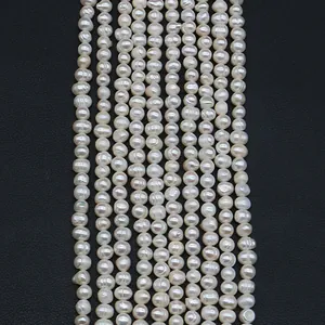 Cultured Natural Freshwater Pearl Beads Near Round Ribbed Loose Bead Strands For DIY Jewelry Making Necklaces Bracelets White
