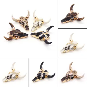 Acrylic Resin Bull Head Skull Pendant Electroplated Edge Hip Hop Street DIY Jewelry Making Pendant Only (Without Chain)
