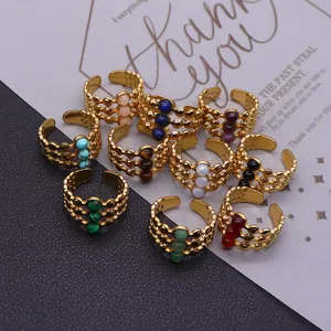 Exotic Egyptian style 18K gold plated multi-layer rings with colorful turquoise stones