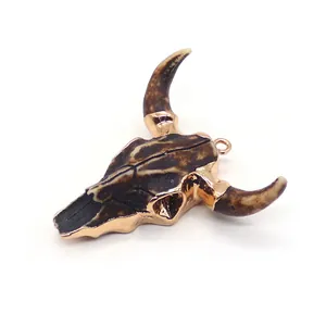 Macro view of rose gold bull head skull pendant with realistic bone texture and fixed ring