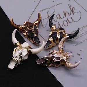 Retro resin bull head skull pendants with gold metallic details in multiple colors