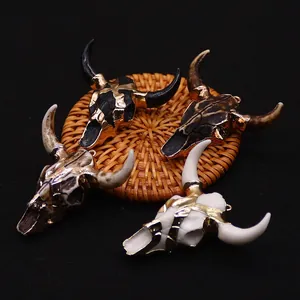 Set of resin bull head pendants with gold-plated accents for DIY hip-hop jewelry
