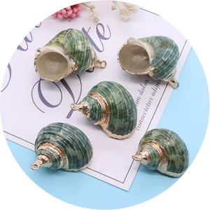 Set van vijf natuurlijke groene schelphangers met vergulde randen voor DIY-sieraden