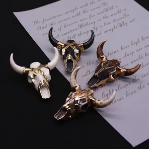 Retro resin bull skull pendants with gold plated edges for DIY jewelry making