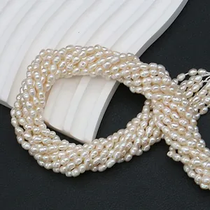 Perlas de agua dulce naturales con forma de arroz blanco para creación de joyas y collares DIY