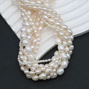 Luxurious multilayered white rice-shaped freshwater pearl necklace with high luster